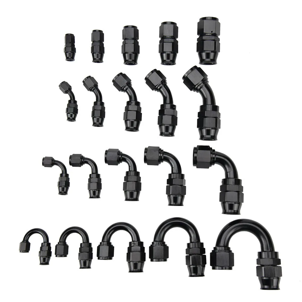 PTFE Hose End Fitting AN4 AN6 AN8 AN10 AN12 Straight 0 45 90 180 Degree