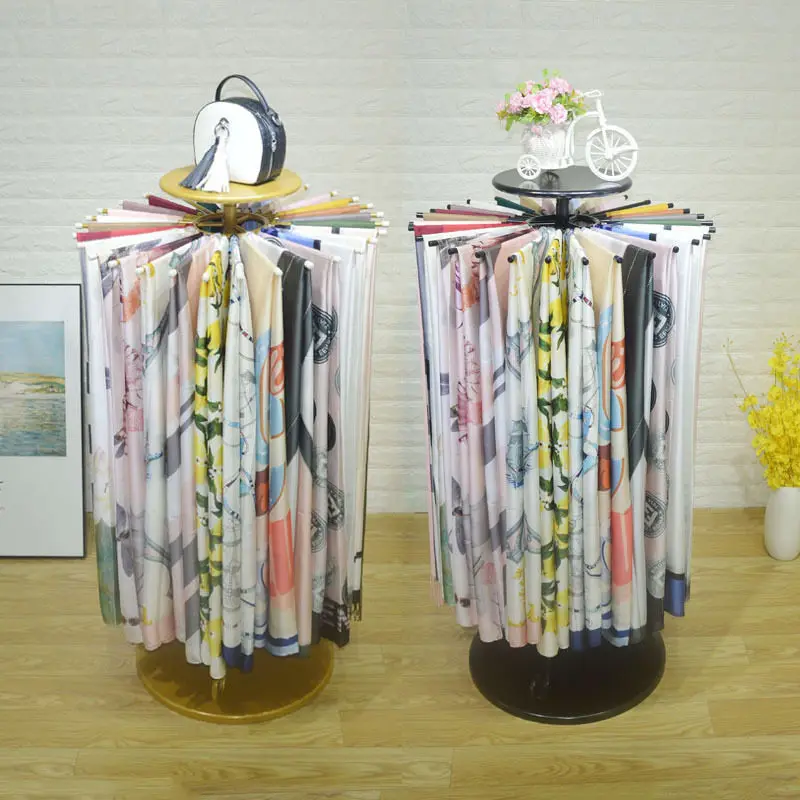 Wrought iron scarf shelf, silk scarf display rack, floor-to-ceiling clothing store hanging fabric shawl display shelf, round.