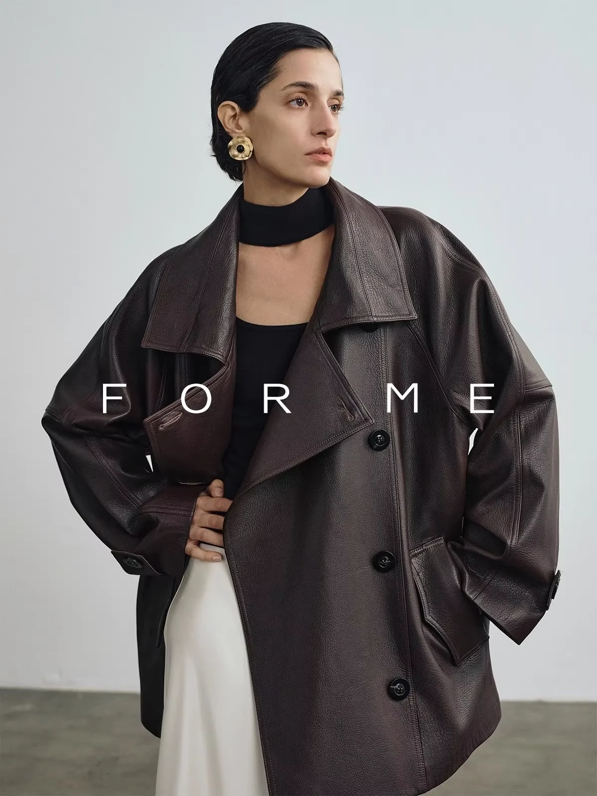 Lautaro Spring Autumn Cool Brown Oversized Pu Leather Jacket Women Raglan Sleeve Luxury Designer American Retro Clothing 2025