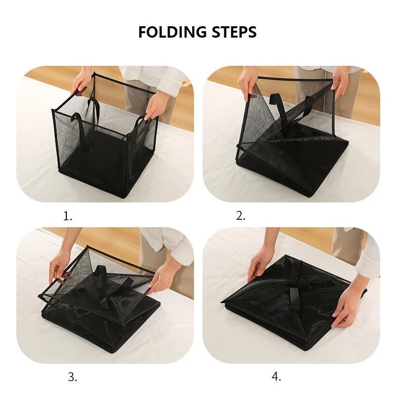 Folding Laundry Basket Organizer for Dirty Clothes Bathroom Clothes Mesh Storage Bag Household Wall Hanging Basket Frame Bucket