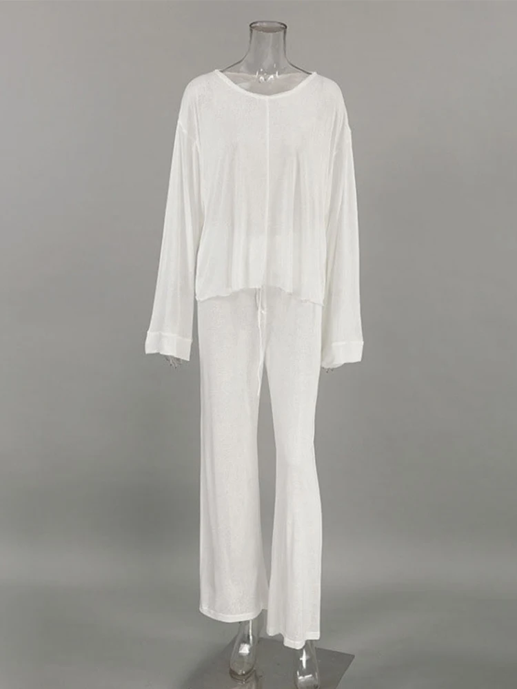 Women cotton Sleepwear Sexy White Fashionable Long Sleeved Pants Pajamas Two-piece summer Women's thin Home Clothing Pijama