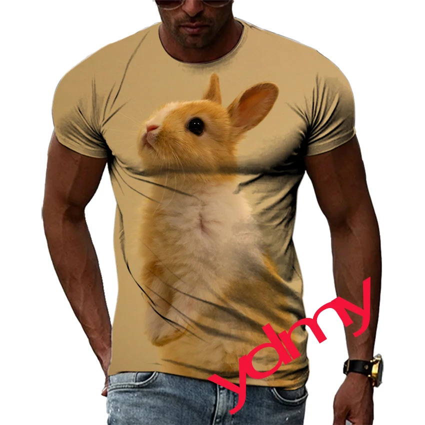 

Summer Tide Fashion Rabbit Picture T-Shirts For Men Casual 3D Print Tees Hip Hop Personality Round Neck Short Sleeve Tops