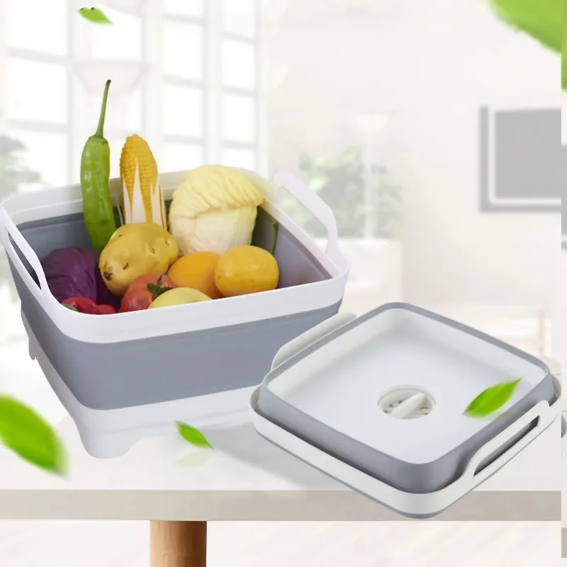 Square Fruit Vegetable Washing Washbasin Folding Sink Telescopic Drain Basket Portable Basins for Travel Outdoor Kitchen Product