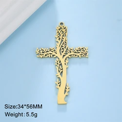 Wholesale Stainless Steel Tree - Shaped Cross Charms for Jewelry Making - Elegant Pendant Accessories (Gold Cross A)