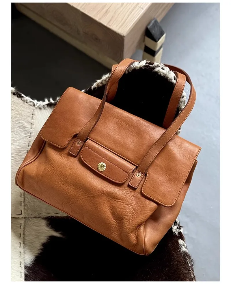 Pndme Vintage hochwertige Echt leder Damen Umhängetasche Designer hand gefertigte Luxus echte Rindsleder weibliche Einkaufstasche – Detail 4