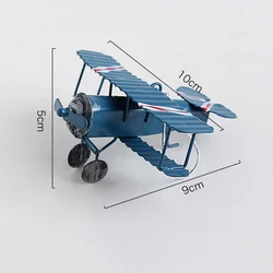 Vintage Wrought Iron Mini Airplane Ornament - Retro Tin Decorative Plane Craft for Home and Car Interiors (Blue)