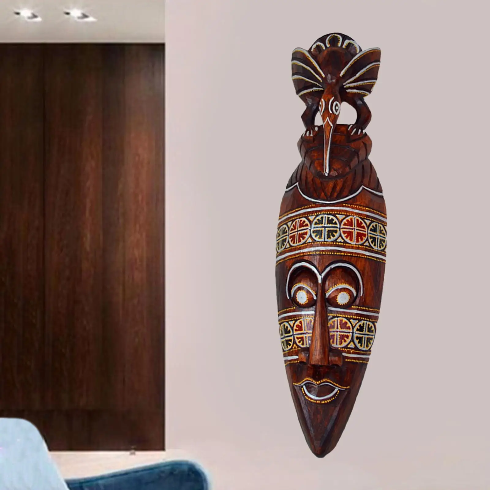 Forest Exotic Solid Wood Mask Decor - African Aboriginal Statue Crafts for Bar, 30/50cm