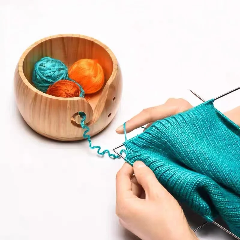 Bamboo Yarn Bowl Handmade Knitting Bowl Wool Holder DIY Embroidery Crocheting Storage Accessories for Crochet
