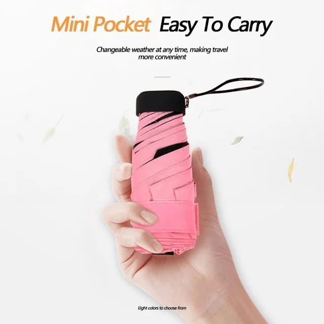 Esernyő Napsütéses Eső Nők Lapos Könnyű Parasol Összecsukható Nap Mini Kis Méret Könnyen Tárolható Paraszol - Image 2