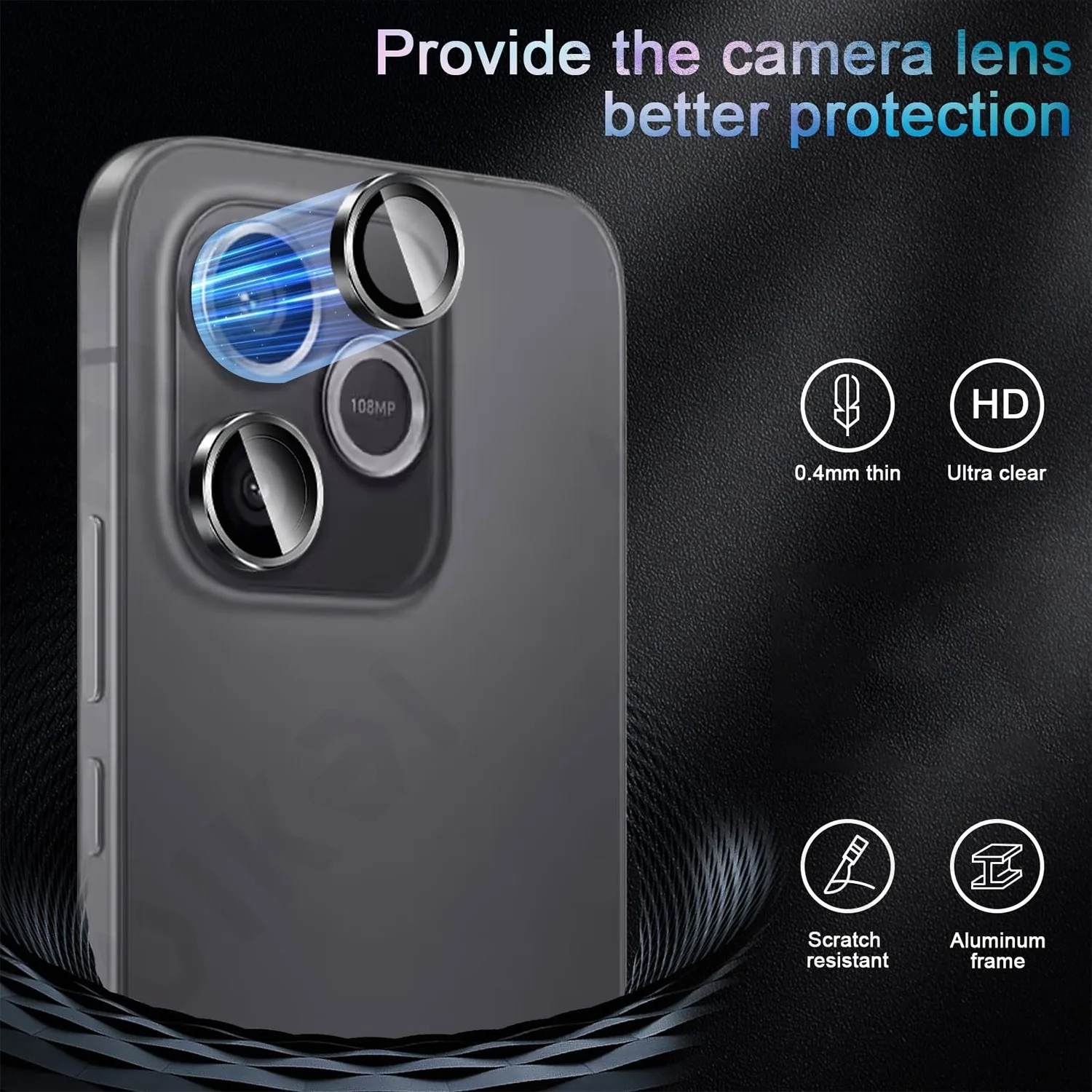 Gradient Camera Lens Protector Glass Set with Metal Ring - Full Cover Lens Protection