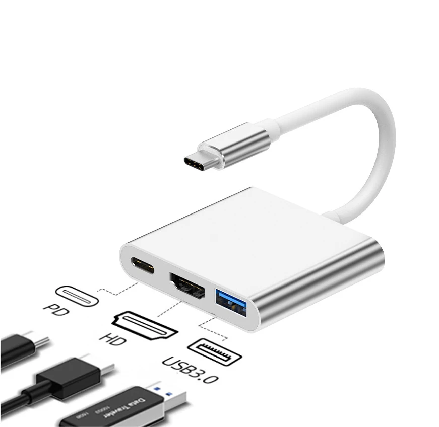 Nuovo Hub Di Tipo C Usb C A Hd Vga Splitter Usb-C 3 In 1 4K Hd Usb 3.0 Pd Adattatore Intelligente A Ricarica Rapida Per Macbook Dell