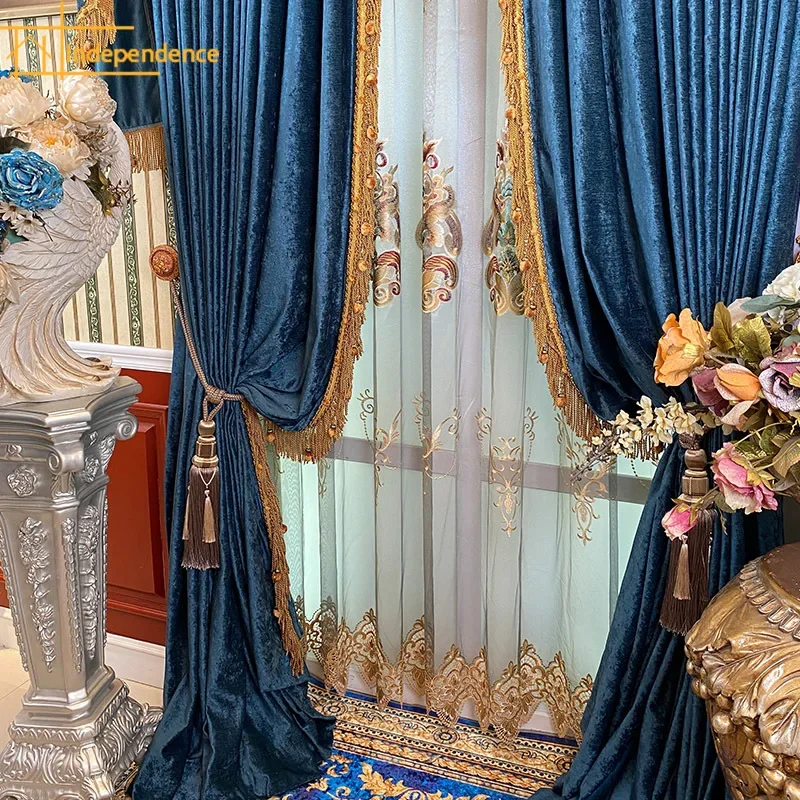 2025 New French High-grade Chenille Lace Stitching Blackout Curtains for Living Room Bedroom Finished Product Customization 2
