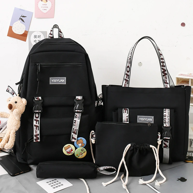 5 Pcs Set Harajuku Women Laptop Backpack Canvas School Bags For Teenage Girls Kawaii College Student Kids Book Bag Rucksack 2022 trendy laptop backpacks