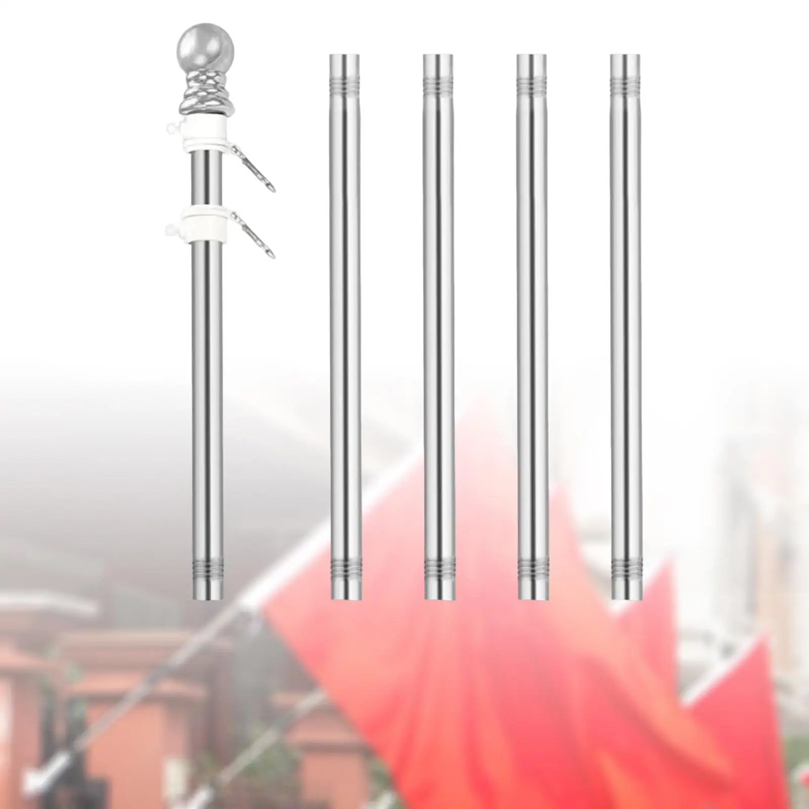 5x Stainless Steel Flag Flag Pole Guide Banner Five Sections Rod Garden Pole Outdoor Residential House Porch