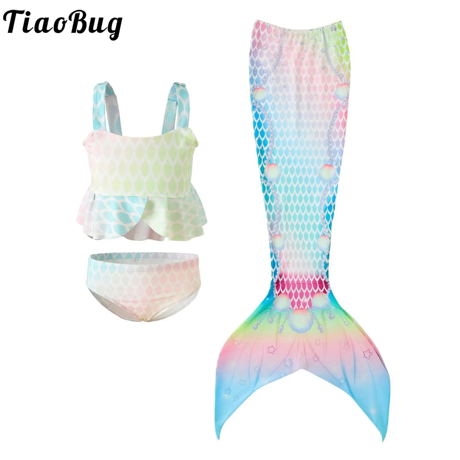 

2024 Trend Children Girls Swimwear 4 to 13 Years Mermaid Swimsuit and Mermaid Tail Long Skirt Princess Dress Bikini Beachwear