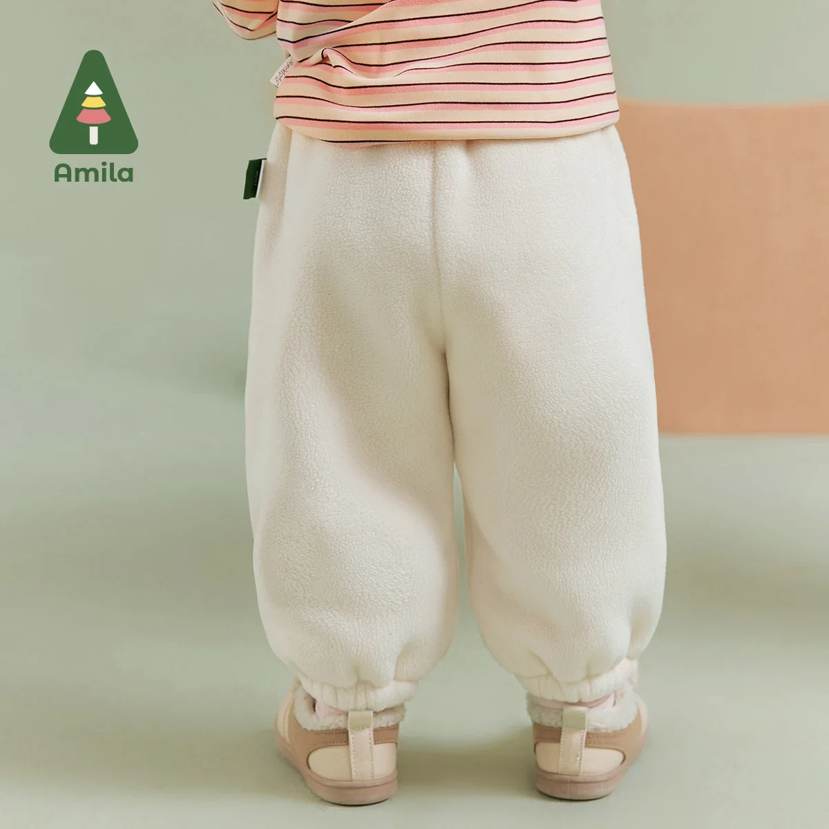 Amila Baby Children Casual Pants 2024 Winter New Multicolour Fleecing Cosy Color Blocking Warm   Baby Clothing