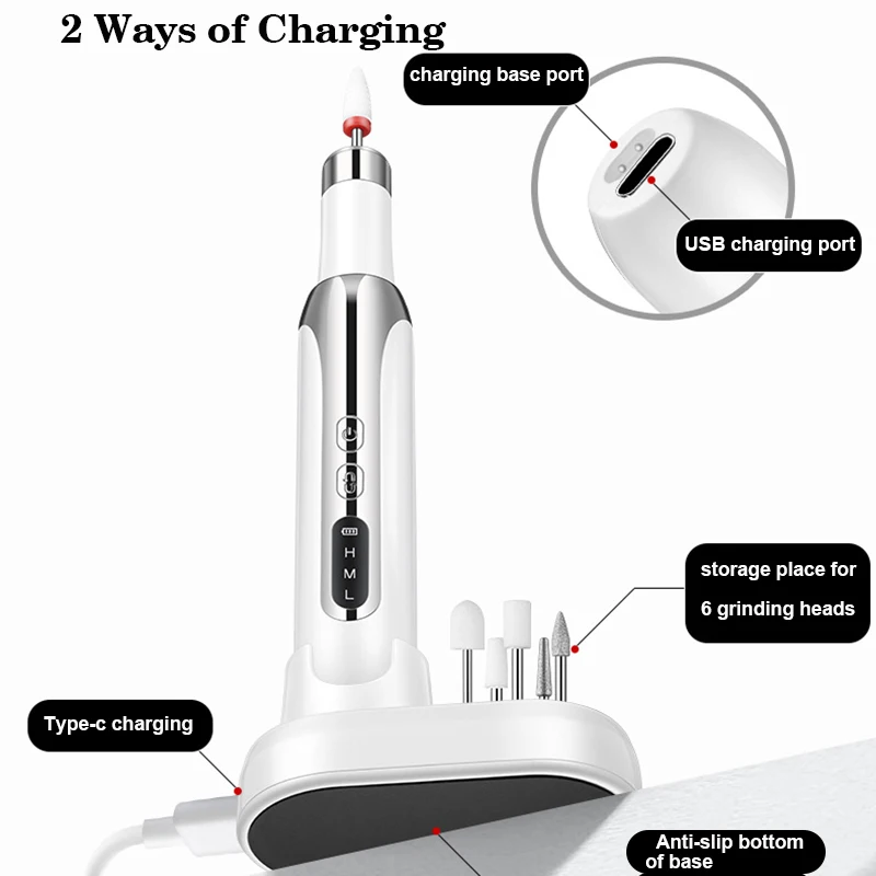 Electric Nail Polisher Rechargeable Nail Drill Machine Set Professional Manicure Tools Polish Remover E-file for Nail Cuticle 3