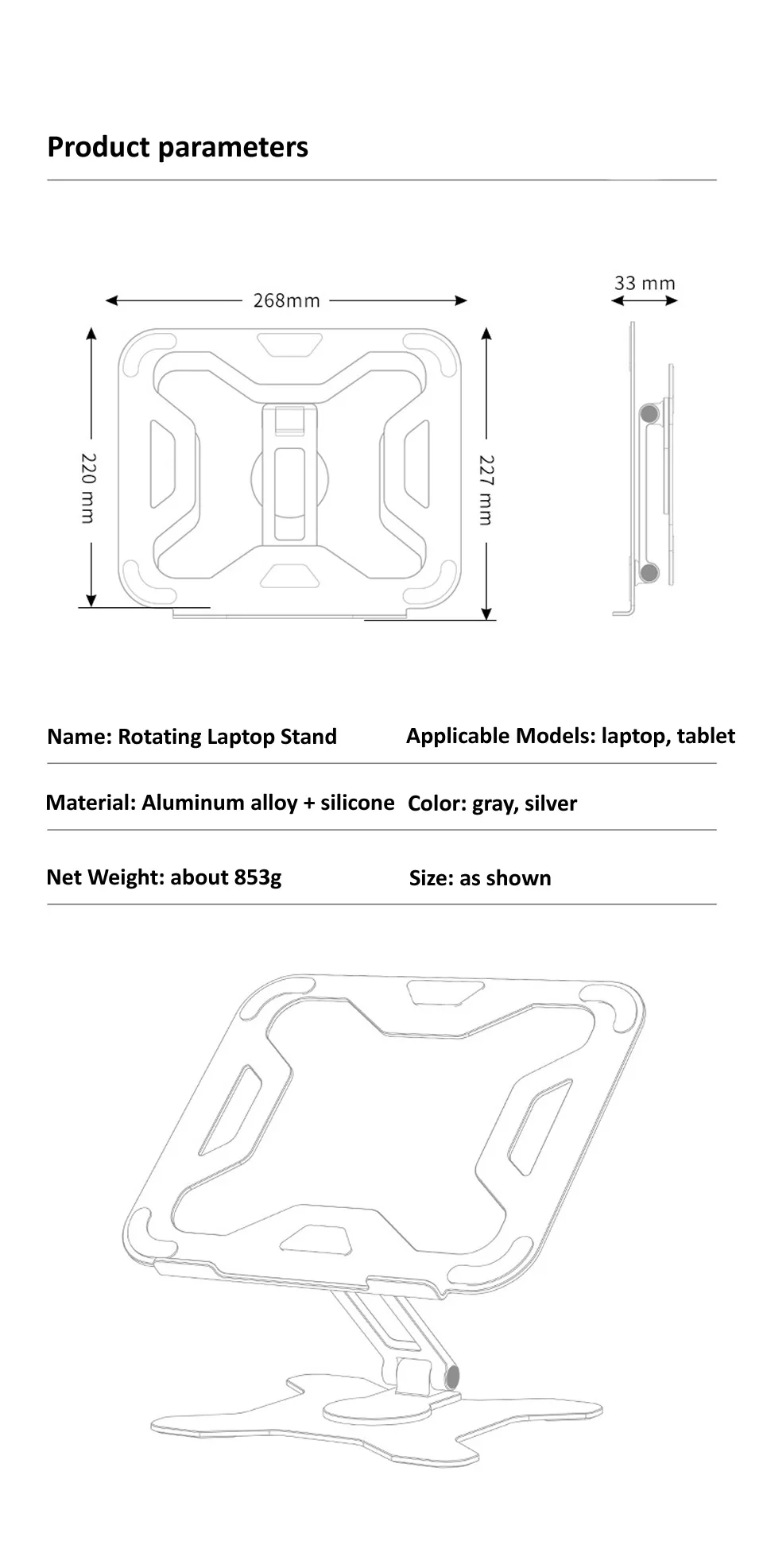 alumínio do suporte do portátil do portátil