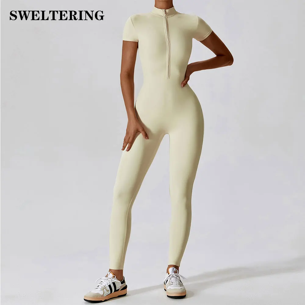 Yoga Bodysuit Zipper Short Sleeve Women's Jumpsuits Yoga Set Gym Clothes Push-up Workout Tracksuit Fitness Bodysuit Sportswear