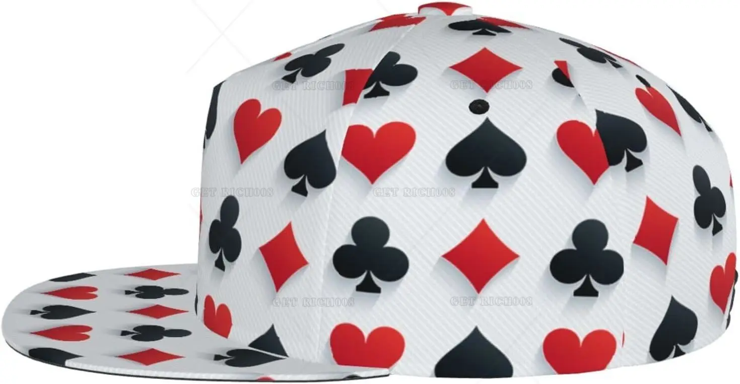 Card Poker Cute Print Flat Brim Bill Hats for Men-Snapback Hats Adjustable Baseball Cap Trucker Hats Black 4