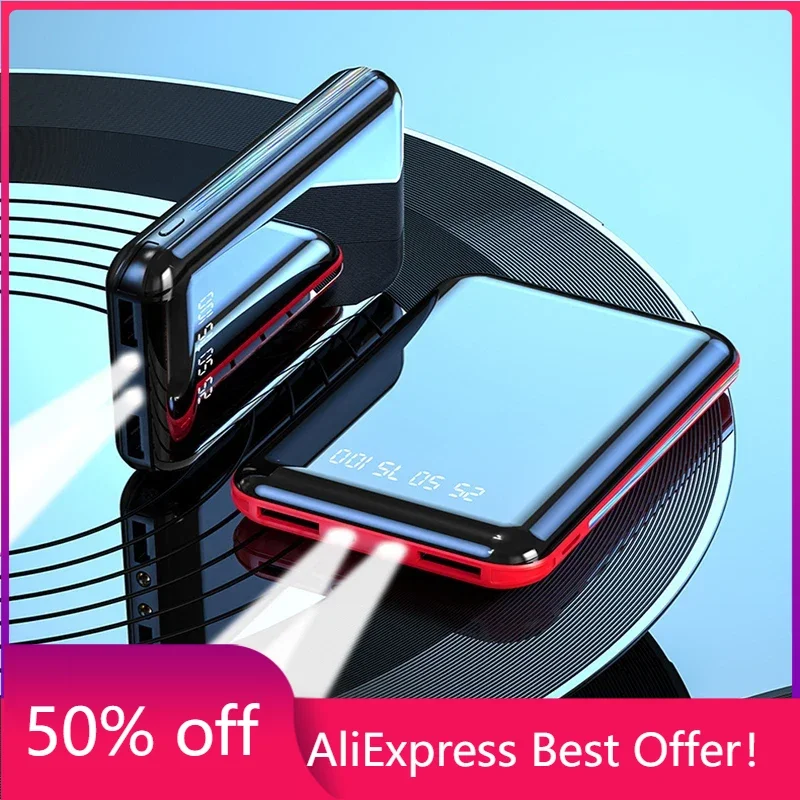 

20000mAh Mini Power Bank Mirror Screen LED Digital Display External Battery Pack camping Portable Powerbank