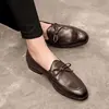 Genuine Leather Men Loafers Handmade Square Toe Butterfly-knot  Solid Handmade  Zapatos De Vestir Hombre 4