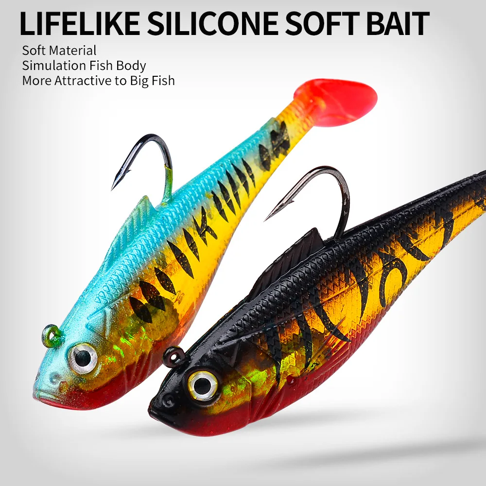 Künstliche Weiche Köder Mit Jig Kopf 3,6g 9,5g 24,6g Jigging Weicher Köder Gummi T Schwanz Angeln Lockt schwimmen Köder Für Bass Hecht Pesca – Detail 7
