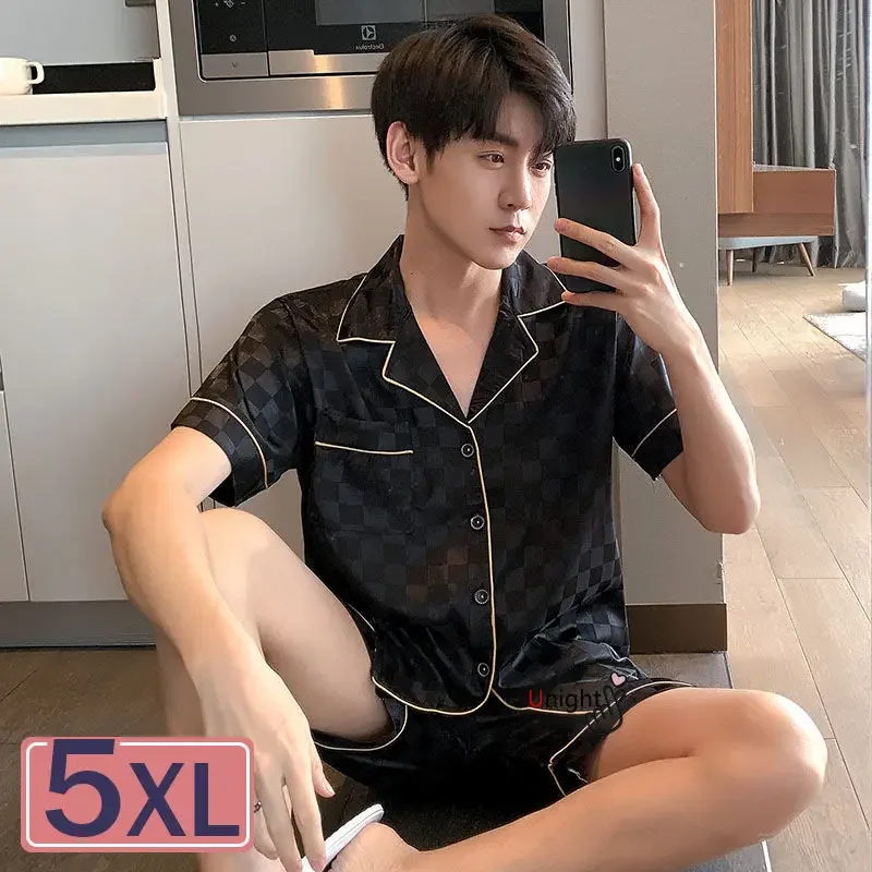 Summer Short Silk Pajama For Men 2pc Large 5XL Short Set 3xl Luxury Pijama Hombre Loungewear Homewear pajamas set silk pajamas man pajamas set