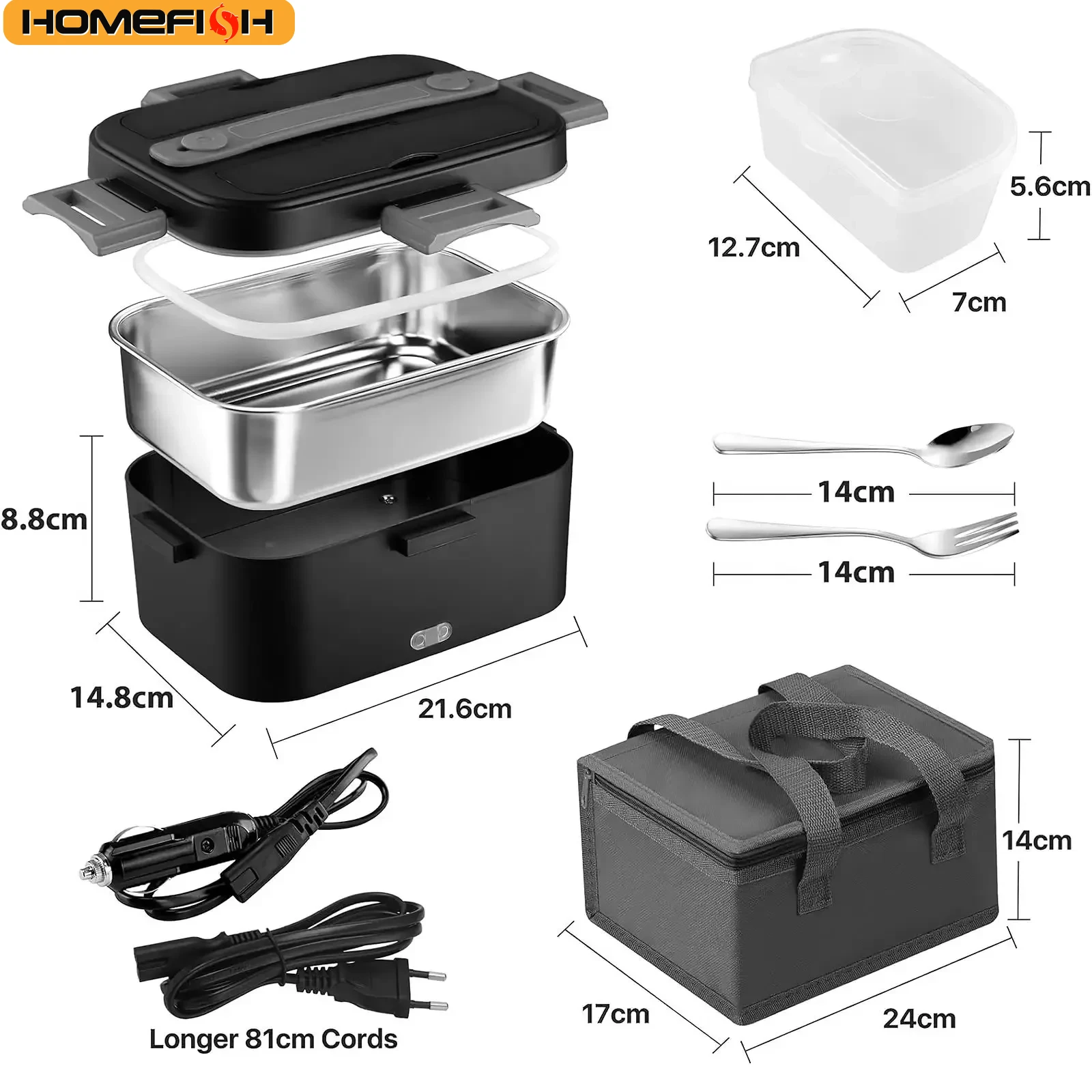 HOMEFISH Electric Lunch Box 1.8L Speed Heating Car Or Home Use