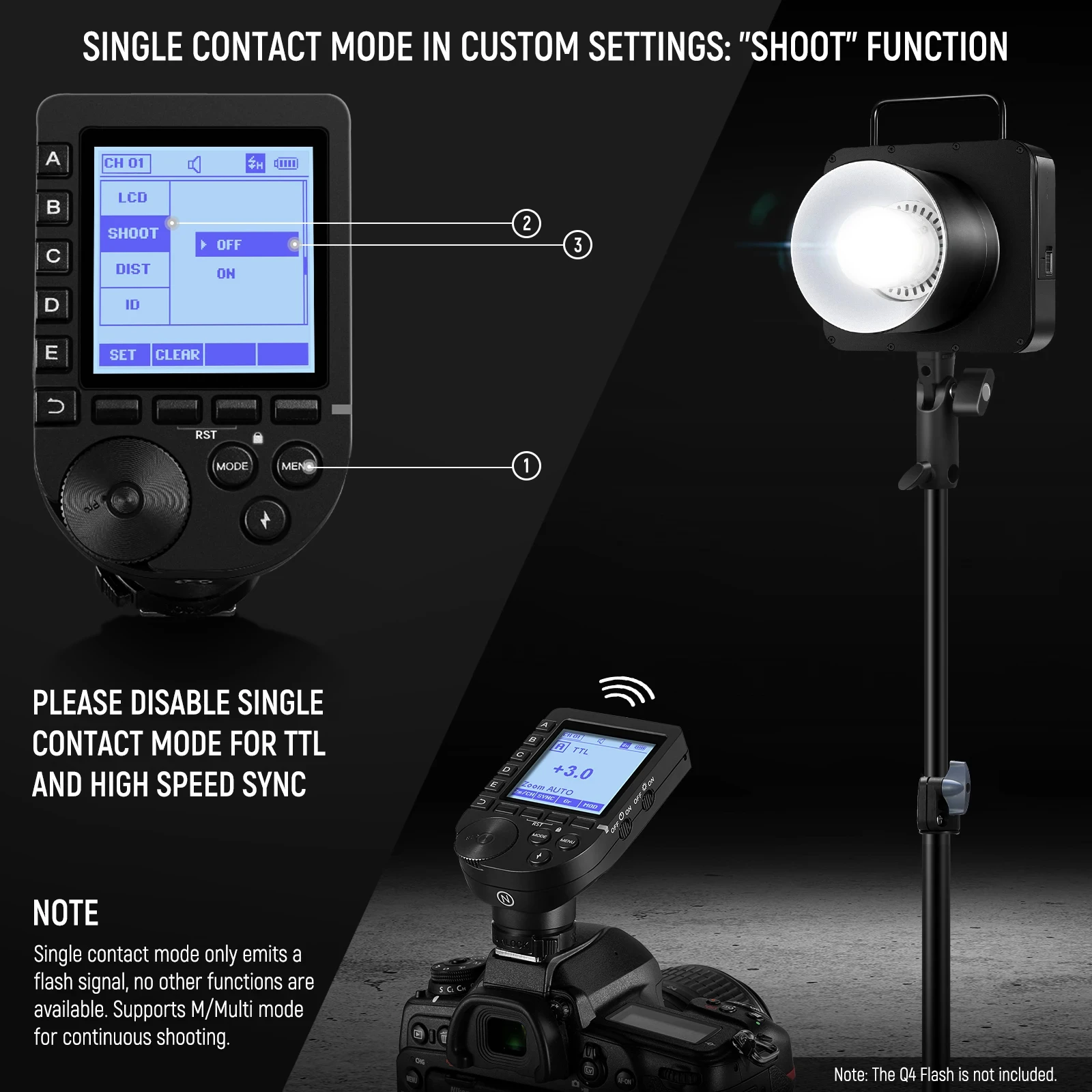 NEEWER QPRO TTL HSS Wireless Flash Trigger and QR Receiver with LCD Screen for Canon Nikon Sony Cameras flash trigger