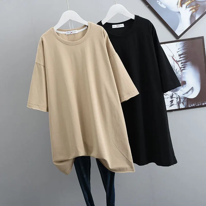 

2023 Summer New Simple Solid Color O-neck Loose Short Sleeve T-shirt Korean Casual Lazy Style Stretch Women Tops Free Shipping