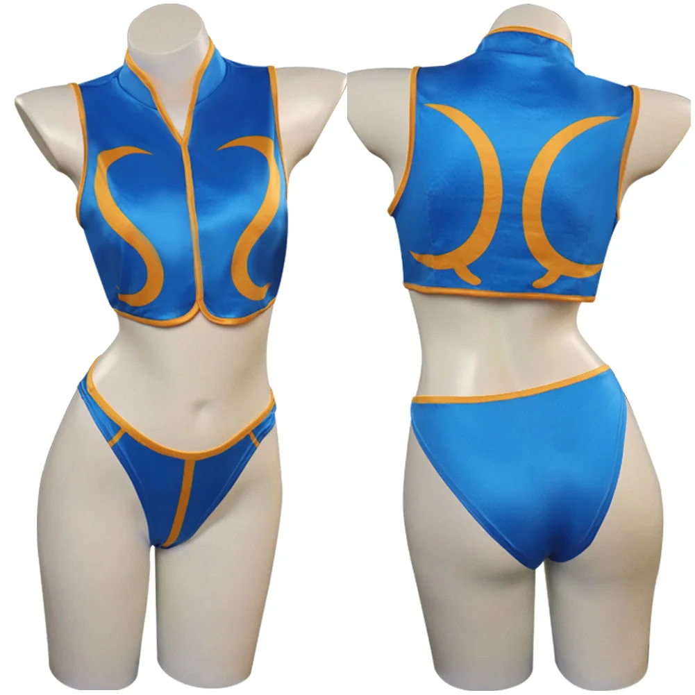 

Купальник для косплея Chun-Li, костюм бикини, топ, штаны, летняя одежда, наряды на Хэллоуин, карнавал, костюм для взрослых, женский костюм