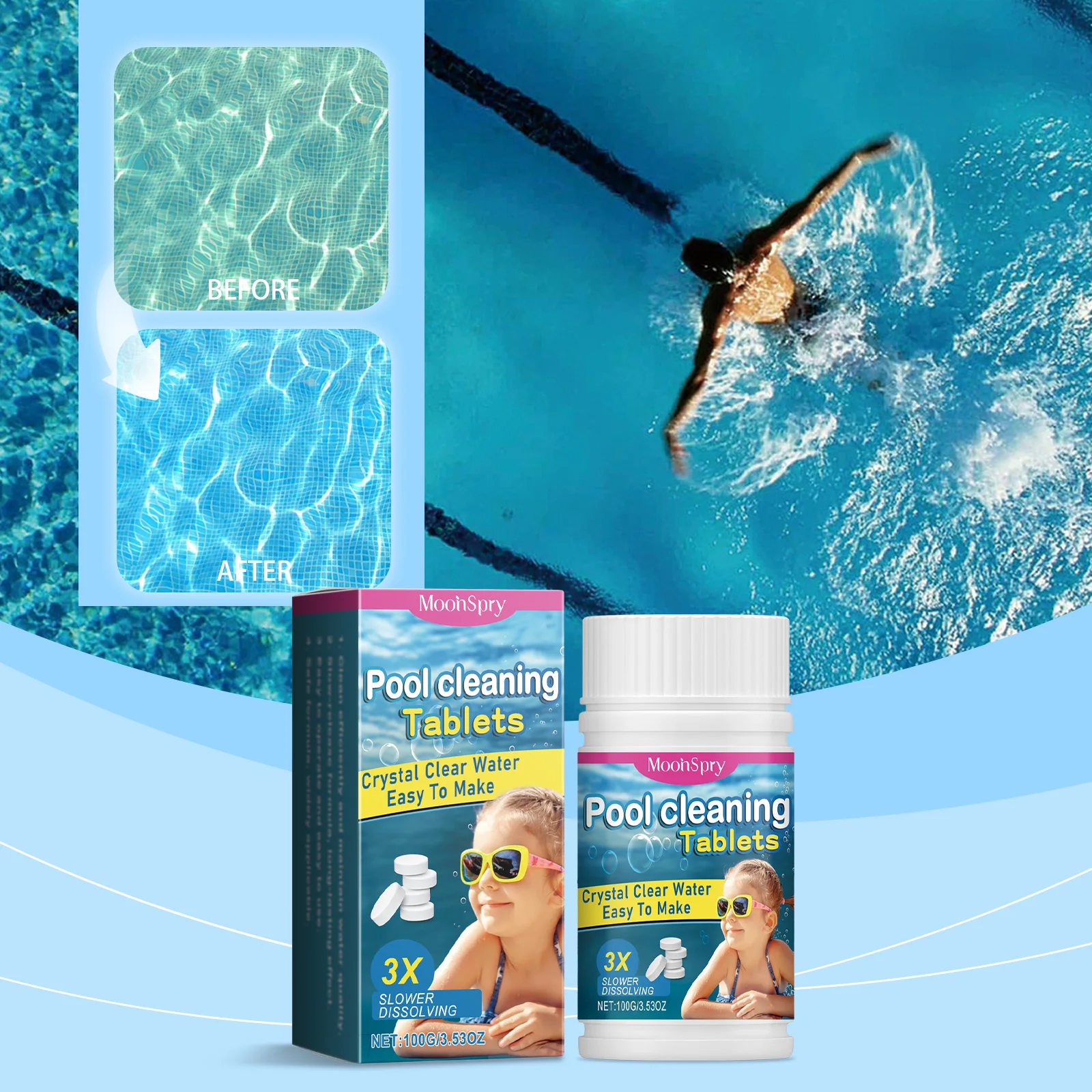 Comprimés de nettoyage pour piscine, concentré multifonctionnel, comprimés effervescents, nettoyage du spa, comprimés de chlore et de bromine, fournitures de nettoyage pour piscine 2