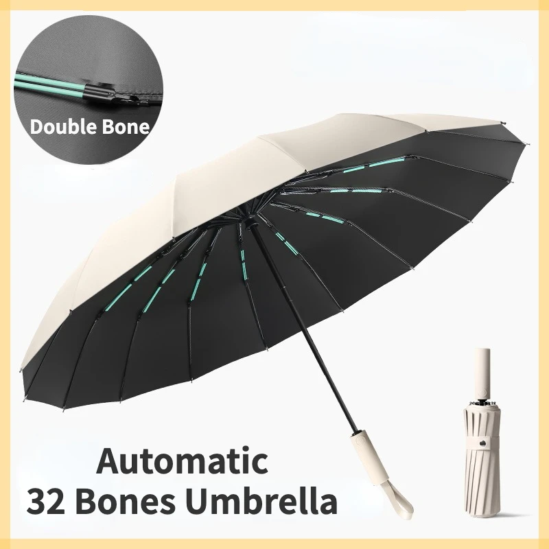 Fully Automatic Umbrella For Men Womens Large Folding 32 Bone Windproof Waterproof Sun Uv Sunshade Rain Umbrella Travel