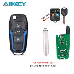 Car Key for Ford 315/433MHZ ASK 4 Buttons Remote Fob Modified Vehicle Key with Chip CWTWB1U331 4D63/80bit Car Control Key