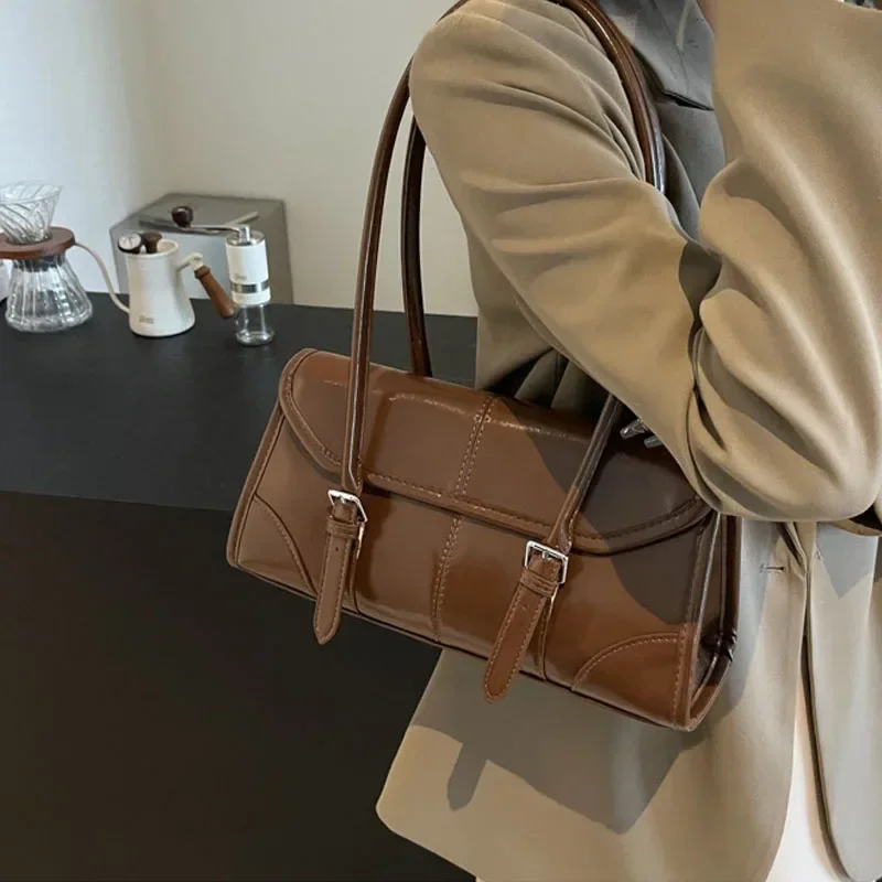 Burgundy Underarm Shoulder Bags For Women Pure Color PU Leather Large Capacity Casual Tote Bag 2026 New Luxury Commuter Handbags