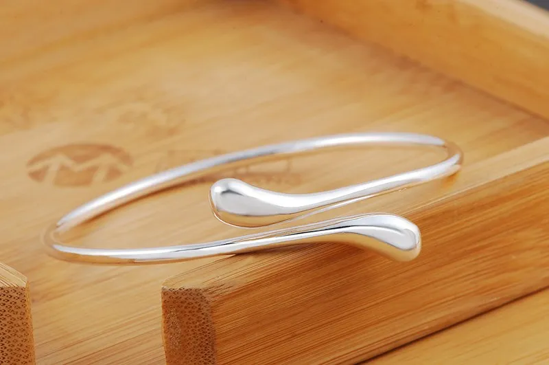 

925 Sterling Silver Water drop bracelet cuff bangle for Women Fashion Wedding Party Christmas Gifts Girl Jewelry