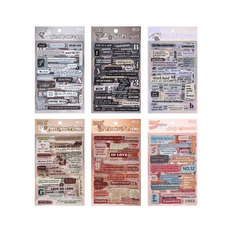 Journamm 6 개/갑 빈티지 편지 애완 동물 스티커 DIY Scrapbooking 용품 콜라주 사진 앨범 장식 정크 저널 라벨 스티커