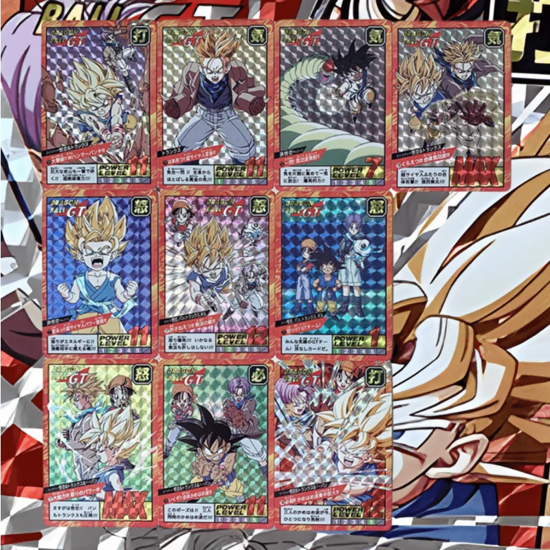 

10Pcs/Set DRAGON BALL GT Cards ACG Son Goku Torankusu Pan Super Saiyan Piccolo Anime Game Refraction Grid Flash Card Toy Part 17