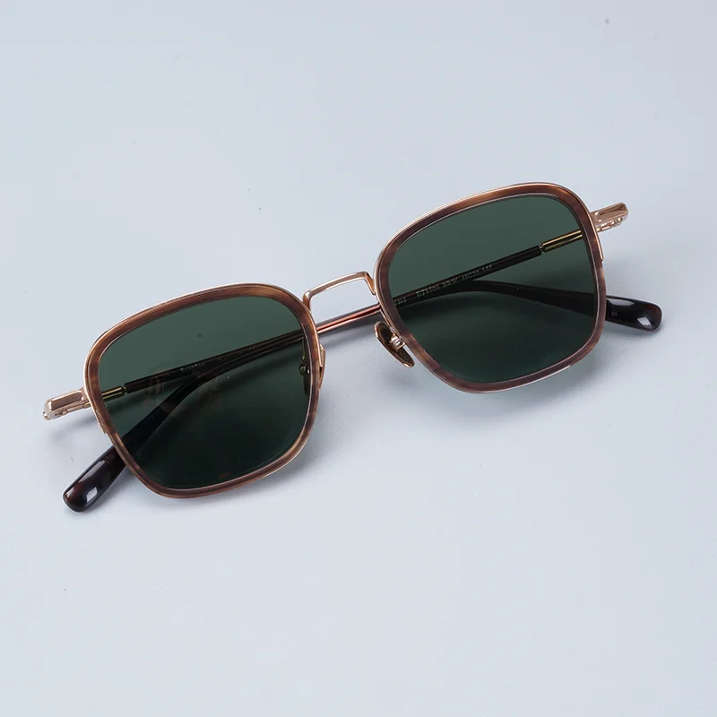 Hand-made High Quality Titanium Sunglasses for Men Classical Vintage Retro Style Polarized Square Solar
