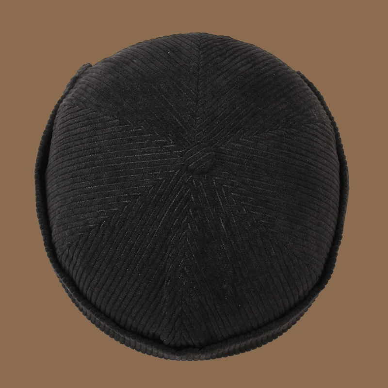 Autumn and winter corduroy brimless casual hat, personalized yuppie hat, men's and women's striped velvet melon skin hat 5