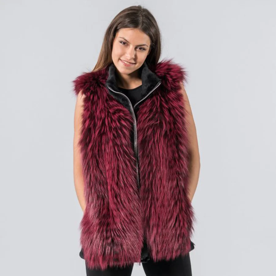 

Splicing Real High Waistcoat Girl quality Raccoon Popular Natural Fur Fox Ladies Pretty Women Vest