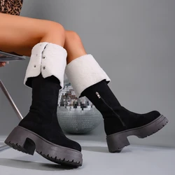 Luxurious Women's Suede Over - The - Knee Winter Boots with Plush Fleece Lining - 38 (Black plush)