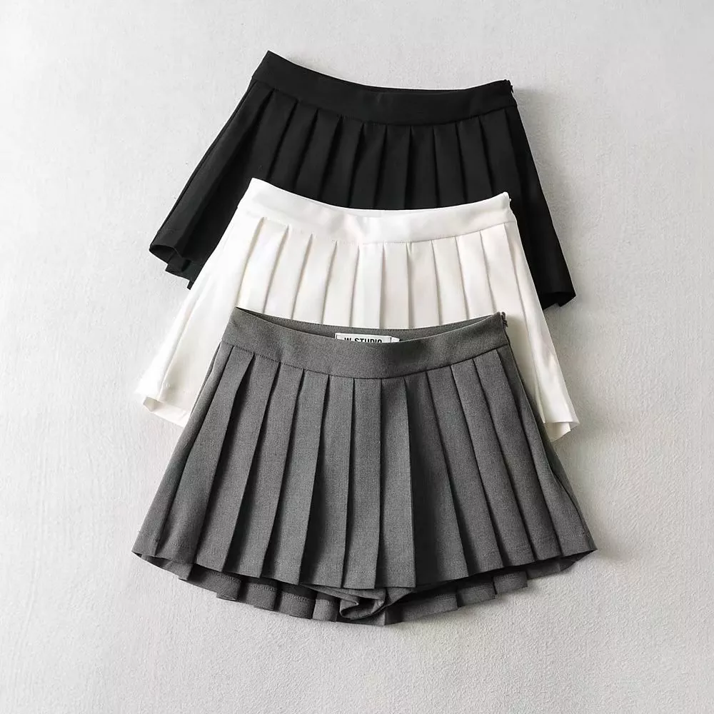 Summer High Waist Skirts Womens  Mini Skirts Vintage Pleated Skirt Korean Tennis Skirts Short White Black