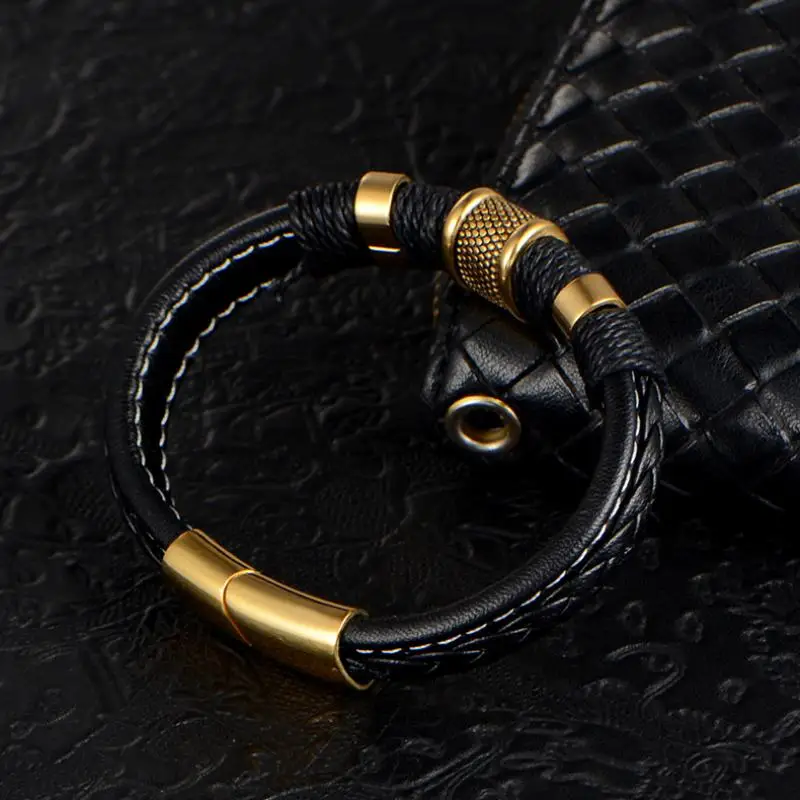 Leather Bracelets Leather Bracelet Fashion Multilayer Braided Genuine Leather Bracelet Metal Magnetic Buckle Bracelet Men Braided Jewelry
