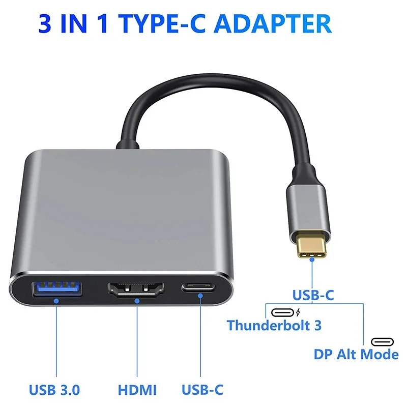 3 In 1 Usb C Usb Hub 4k Male To Female Hdmi Compatible Usb 3.1 Type C To 3.0 Charging Adapter For Macbook Air 12 Converter