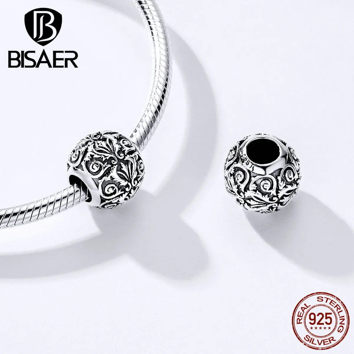 BISAER 925 Sterling Silver charm jewelry sterling silver jewelry beads charms sterling silver beads bead jewelry making silver charm bead charm bead beads jewelry sterling silver beads charm silver bead bracelet silver charm bracelet loose gemstone jewelry Vintage Round Court Charm Beads Heart Zircon Pendant Fit Women Original Bracelet Fine Jewelry Making