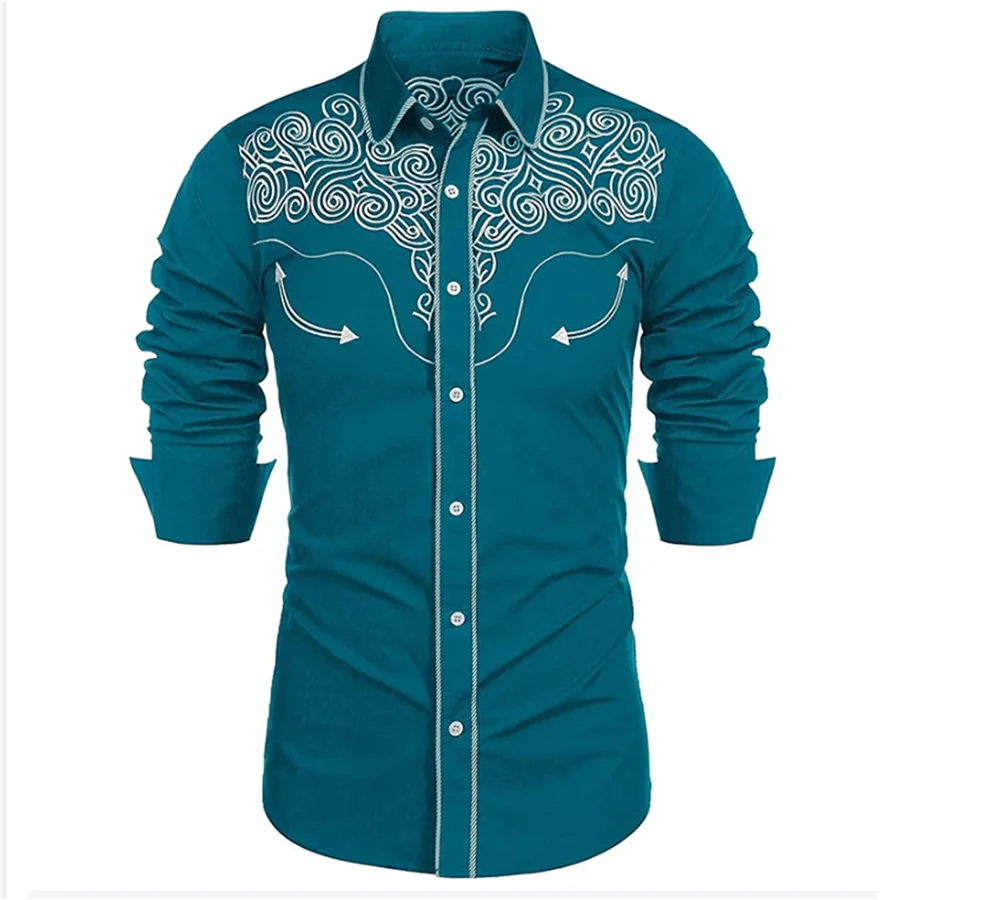 2023 Tribal Ethnic Style Horse Outdoor Party Sports Casual Button Lapel Long Sleeve Shirt Fashion Men Tops
