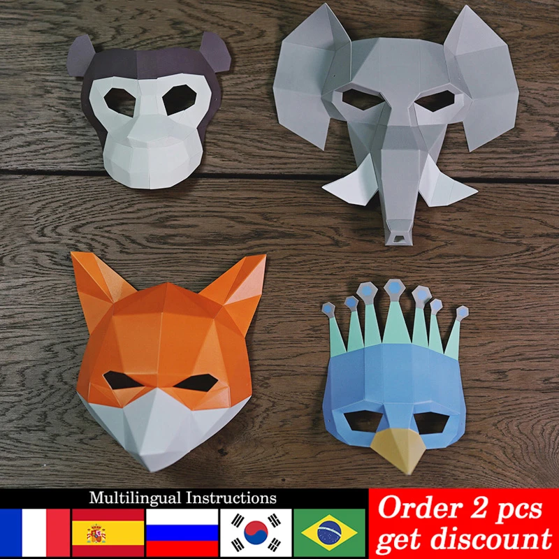 Pre cut Bird Elephant Fox Monkey Animal Face Mask Paper Model,3D Papercraft  Origami Party Cosplay,Handmade DIY Craft RTY120|Bộ Thẻ Ghép Mô Hình| -  AliExpress