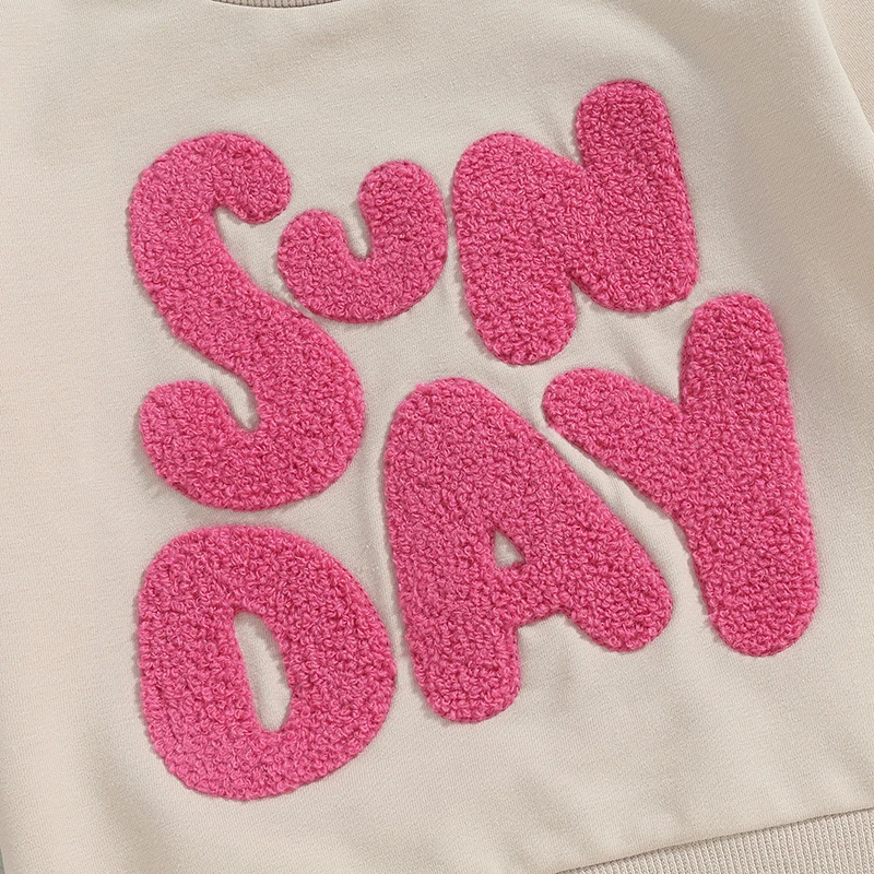 

Toddler Girls Boys Sweatshirts Fuzzy Letter Embroidered Crew Neck Long Sleeve Infant Clothes Pullovers Baby Fall Tops